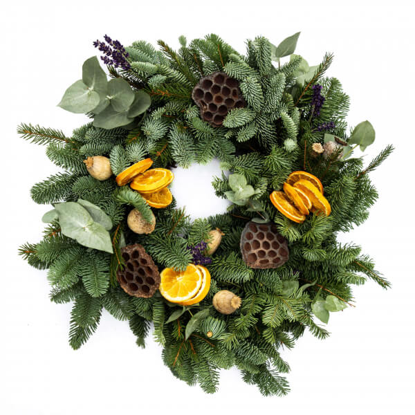 The Oddington Orange & Lavender DIY wreath on white